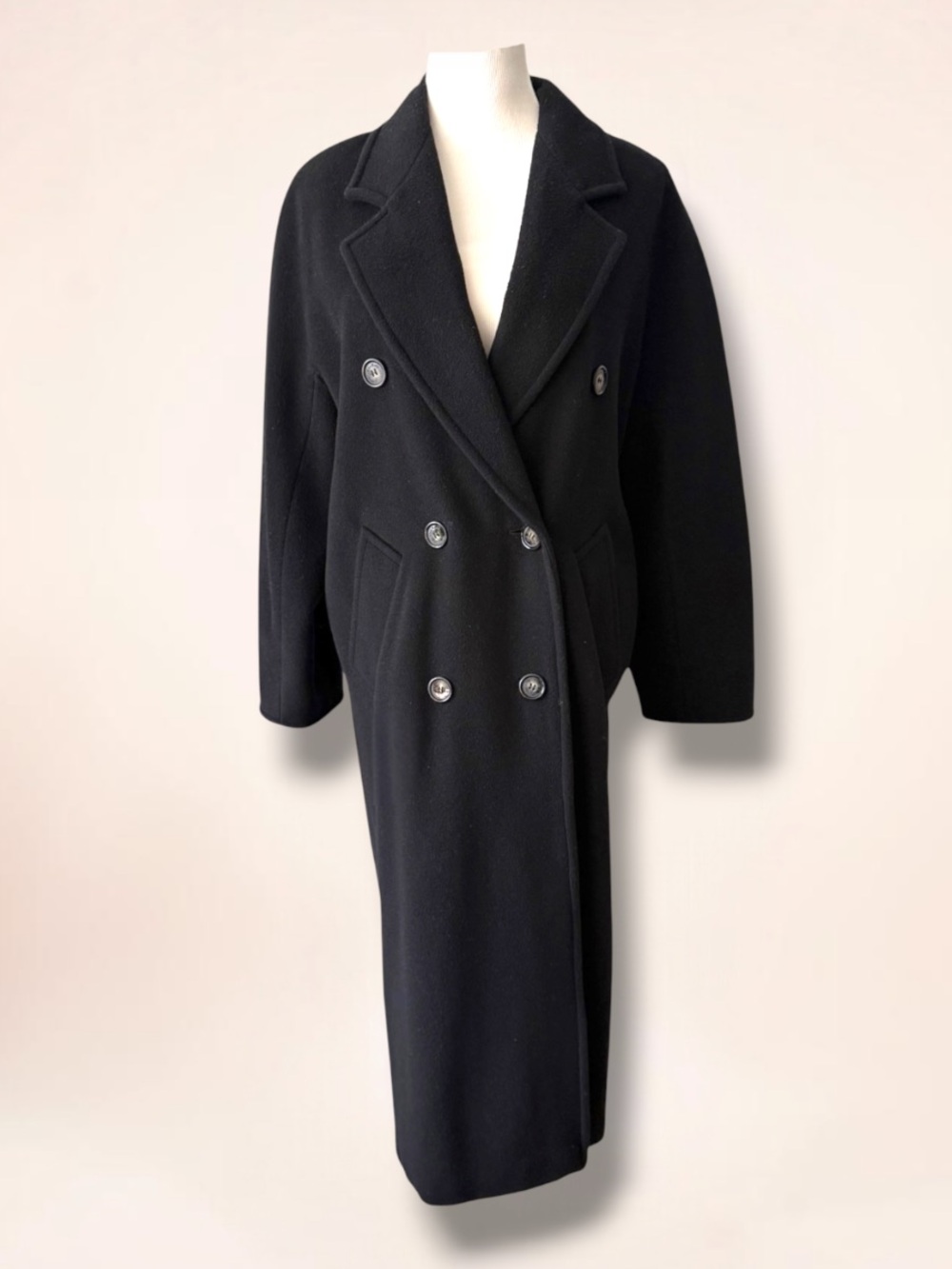 MAX MARA Oversized Black Double Breasted Classic Wool Coat Size 2